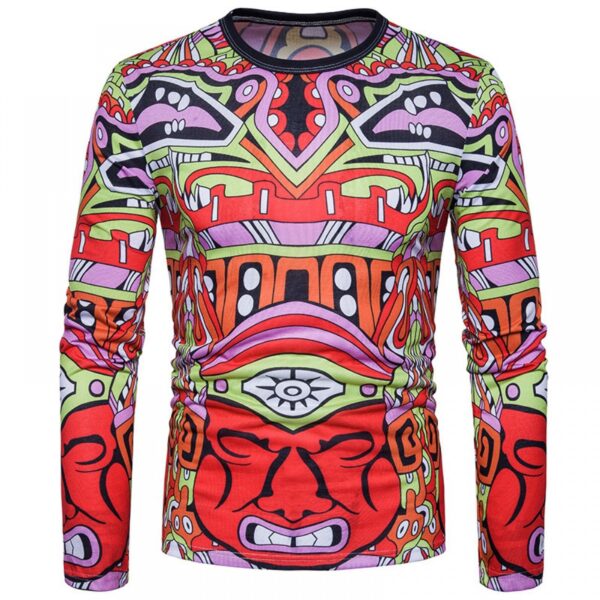 New Style Men's Abstract Character Graphic Print Long-Sleeved T-Shirt - Image 3