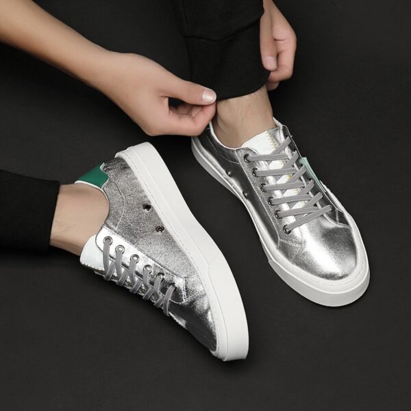 Men's Shoes Trend Autumn New Low-Cut Lace-Up Sneakers Casual Style Shoes Breathable Cloth Shoes Silver Shoes - Image 4